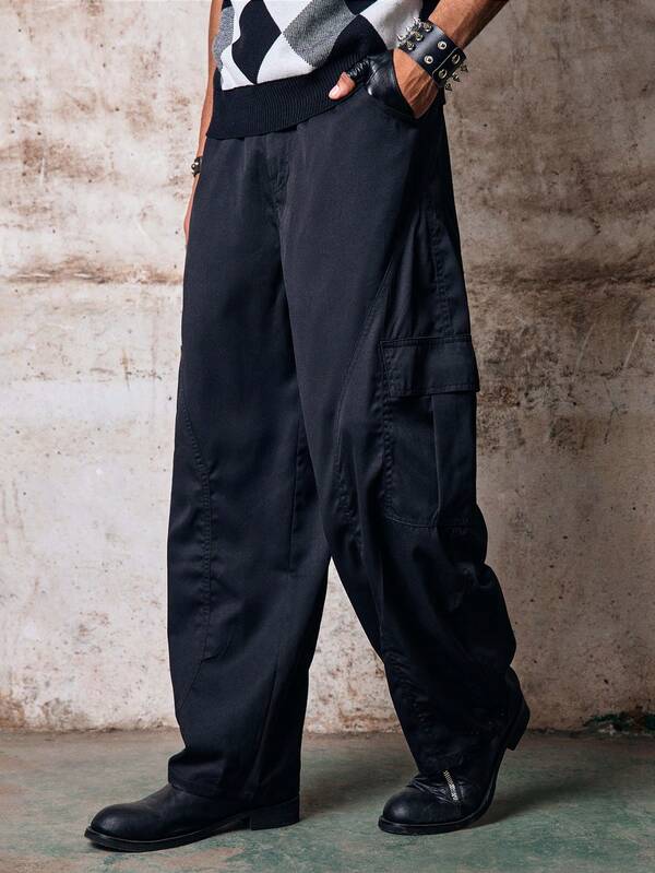Skyrend Men's Spring/Autumn Casual Fashion Straight Leg Cargo Pants With Side Pockets And Button Closure For Outdoor Wear