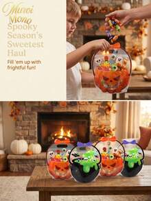 Muroi Mono 1Pc/10Pcs Self-Sealing Halloween Cauldron Treat Bag, Translucent Plastic With Cartoon Witch Pot And Jack-O-Lantern Artwork, Integrated Handle And Airtight Zipper For Biscuit Candy Storage, Packaging Pouch For Halloween Event Gift Distribution - Multicolor - View 8