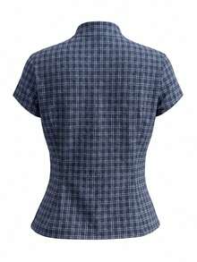 INAWLY Kemeja Polo Wanita Lengan Pendek Pas Badan - Navy Blue - View 4