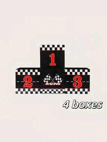 4-Pcs Easy-Assembly Foldable 10.63-Inch (27cm) Sturdy Cardboard Black And White Checkered Racing Podium Boxes, Ideal For Sports Theme Birthday Party, Photo Booth Backdrop, Table Centerpiece, Race Car Celebrations, Great Party Favors And Decorations. - Multicolor - View 7
