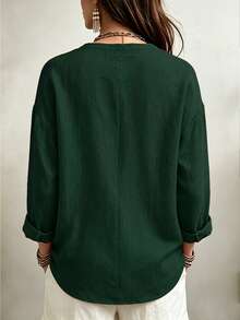 Linhara CURVE Plus Size Woven Casual Office-Style Autumn Shirt Fall - Dark Green - View 2