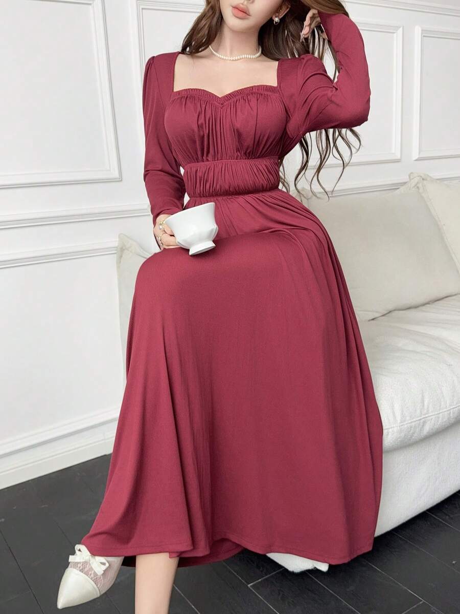 Feyla Women's Solid Color Pleated Casual Party Dress