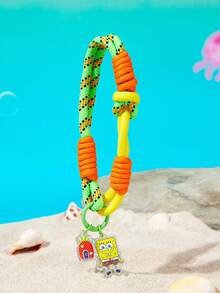 SpongeBob SquarePants | SHEIN SpongeBob SquarePants Cute Cartoon Pineapple House Charm Pendant With Braided Rope Wrist Strap Lanyard, Bling Bag Keychain Accessory For Women Men - Yellow - View 4