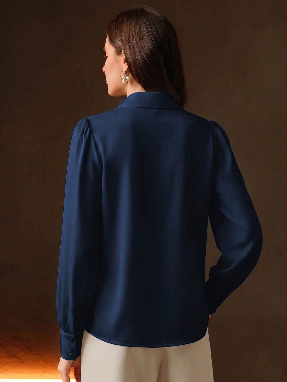 Spring/Summer Blue Gentle Commute Style Rose Embroidered Beaded Women's Blouse