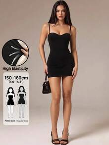 SHEIN PETITE 女款性感黑色緊身內衣與配套緊身夜店夏季外出套裝 - 黑色 - 查看 11