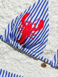 Swim Vcay Bộ bikini 2 mảnh nữ cúp tam giác họa tiết sọc tôm hùm, gợi cảm độc quyền, cạp cao - Màu xanh nhạt - Xem 3
