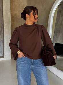 Firerie Elegant Traditional 1920s Office Formal Shoulder Ruffle Petal Sleeve Long Sleeve Brown Blouse Vintage Pullover Shirt Autumn Women Teachers' Day - Brown - View 3