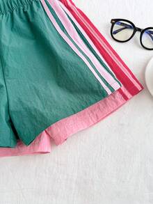 SHEIN 2pcs Tween Girls' Colorful Contrast Waistband Shorts, Summer - Multicolor - View 4