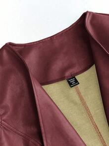 SHEIN Clasi 大尺碼女款純色開襟復古休閒背心外套 - 酒紅色 - 查看 4