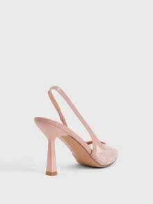 CUCCOO SZL Women's Fashion Lace Backstrap Pointed Toe Stiletto High Heel Shoes, Suitable For Commute, Date, Party, Holiday, Wedding For Christmas Spring Shoes - Light powder 1 gold thread mesh - View 3