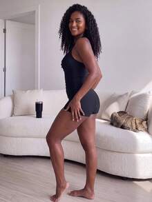 Rhythm Era Plus Size Women Solid Color Sexy Slim Fit Tummy Control Sports Jumpsuit - Black - View 6