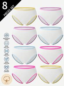 SHEIN 青少年女孩純色黑白灰藍簡約棉質舒適柔軟8入三角內褲 - 白色 - 查看 4