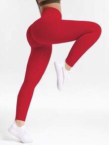 Gameset SHEIN Sport 女款高腰日常健身運動緊身褲 - 紅色 - 查看 6