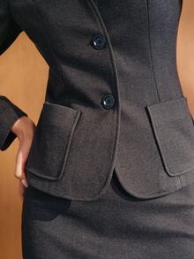 MOTF PREMIUM WOMEN'S DARK GRAY SCARF-ACCENTED COMMUTER ELEGANT FASHION BLAZER - Dark Grey - View 3