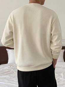DAZY Spring/Autumn Long Sleeve Crew Neck Half-Zip Beige Ribbed Knit Fabric Men's Sweatshirt - White - View 2