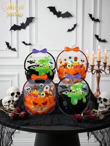 Muroi Mono 1Pc/10Pcs Self-Sealing Halloween Cauldron Treat Bag, Translucent Plastic With Cartoon Witch Pot And Jack-O-Lantern Artwork, Integrated Handle And Airtight Zipper For Biscuit Candy Storage, Packaging Pouch For Halloween Event Gift Distribution - Multicolor - View 4