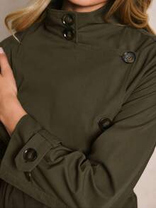 Poéselle Women's Casual Trench Coat Jacket, Autumn - Army Green - View 5