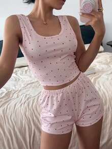 Napfluff Women's Sleepwear Time Minimalist Striped Heart Print Tank Top & Shorts 2-Piece Set - Multicolor - View 6