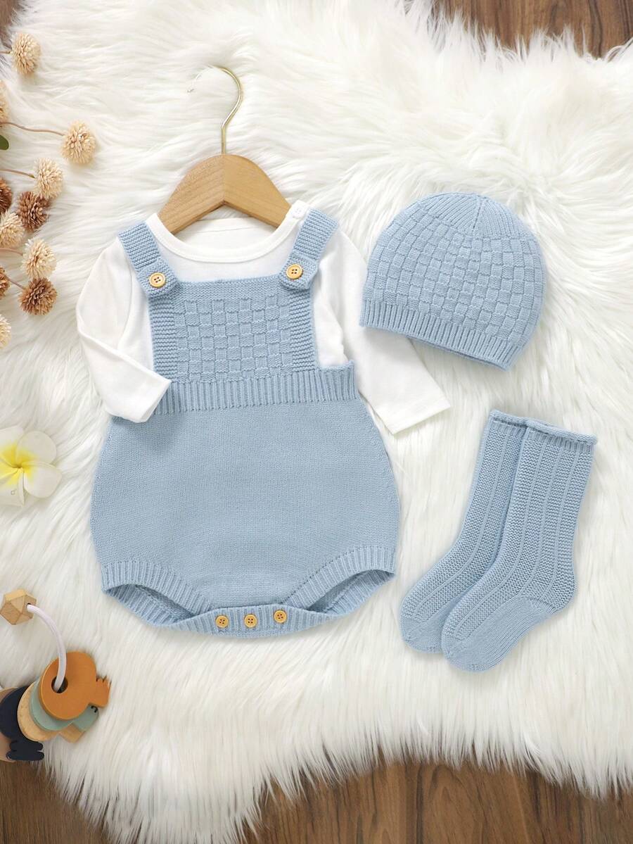 SHEIN Vintaside Kids Newborn Baby Autumn/Winter Casual Sweater Romper - Baby Blue - View 1