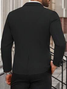 Manfinity Mode Men's Single-Breasted Business Casual Plus Size Blazer Men Classy Office Wear Formal, Ceremony - Black - View 2