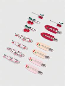 ROMWE Kawaii 14件組可愛草莓蘋果星星蝴蝶結髮夾，水果風瀏海髮針，甜美髮飾，適合返校季與音樂節 - 多色C - 查看 3