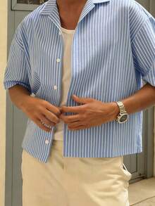 Resyla Men Men's Striped Minimalist Casual Long Sleeve Shirt - Blue - View 1