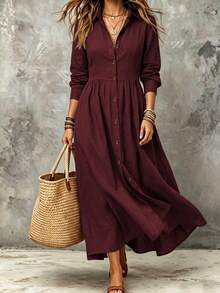 Linhara CURVE Plus Size Woven Elegant Summer Long Dress Fall - Red - View 1