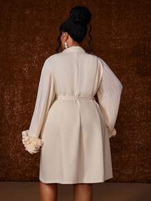 Maweii Plus Size French Luxury Black Color Date Party Patchwork High-End Slimming Blazer Jacket For Women Wedding Autumn Elegant - Apricot - View 2