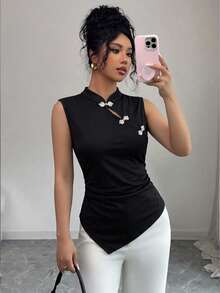 SHEIN Franclia 女士纯色简约无袖背心，休闲日常穿着 - 黑色 - 查看 10