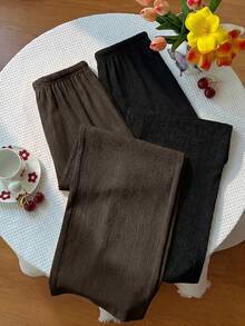 Resyla Plus Size 2 Packs Wide-Leg Textured Versatile Vacation Casual University Pants Y2K - Multicolor - View 2