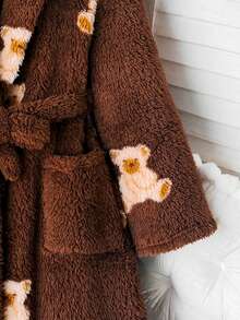 SHEIN قلب ناعم مطرز للأطفال باللون الوردي السادة، مناسب للفتيات المراهقات، خريف/شتاء للفتيات المراهقات - شوكولاته بني - مشاهدة 4