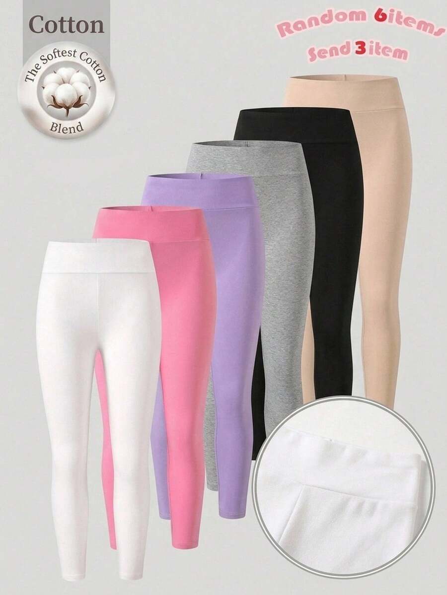SHEIN Girlism 兒童 3件組 青少年女孩純色彈性腰休閒百搭內搭褲 - 彩色 - 查看 1