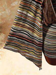 Amplova Women's Deep V-Neck Back Beaded Flare Sleeve Striped Sexy Mini Dress - Brown - View 6