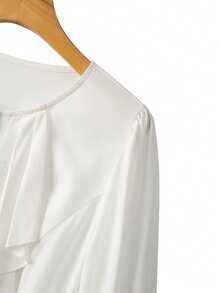 Velvienne Plus Size Women Elegant Long Sleeve Button-Up Blouse With Ruffle Hem Fall - White - View 7