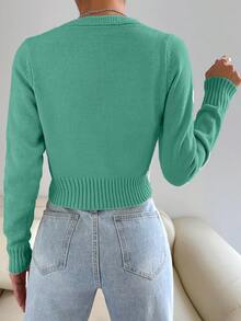 SHEIN Unity Women's Girly Single-Breasted Versatile Minimalist Knit Cardigan - Green - View 2