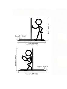 2PCS Metal Bookends Durable Non Slip Heavy Duty Book Stands Stick Figure Pattern Home Office Study Room Library Storage Organizer Gift For Readers Writers Students Christmas Housewarming Back To School Vintage Trending - View 2