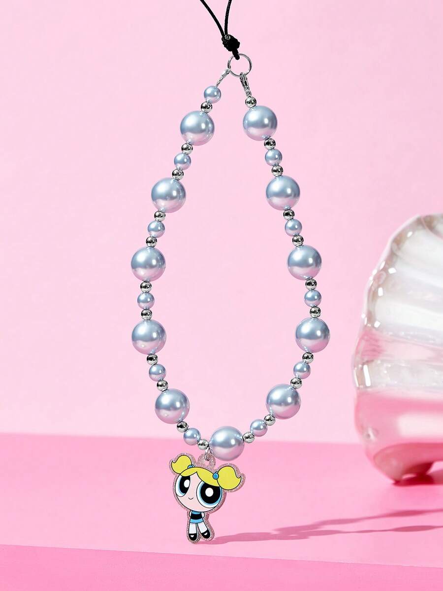 THE POWERPUFF GIRLS X SHEIN 時尚可愛卡通狗壓克力手工串珠手機鍊 手機掛繩 手機吊飾 - 彩色 - 查看 1