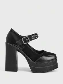 Sugerpunk Fashion Women's Platform High-Heeled Shoes, Punk Style Gothic Buckle With Inlaid Rivets Decoration, Classic Sexy Suitable For Parties, Nightclub - Dark Night - View 1