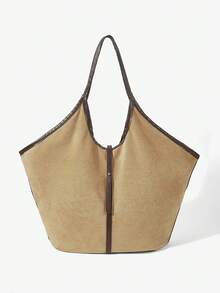 Maija Ladies Fashionable Elegant Simple Versatile Classic Khaki Suede Tote Bag, Commuter Dating Daily Shopping Going Out To School - Khaki suede - View 1