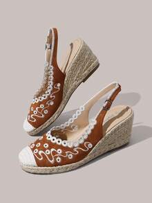 Styleloop Ladies, Rubber Band Cross Strap, Straw Rope, Sandals, High Heels. - Camel - View 6