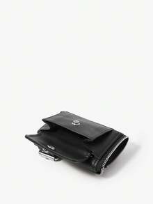 Viva Strut 1 buah Dompet Pendek Kulit Imitasi Hitam Modis, Personalisasi Gaya Jalanan Manis dan Keren untuk Gadis Y2K, Desain Resleting, Slot Kartu Ganda - Hitam - View 4