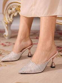 CUCCOO TILAWA Elegant And Sexy Pointed Women's High Heels, Exquisite And Stylish Embroidered Laser Rhinestone Design, With A Slip-On Design - Champagne - View 4