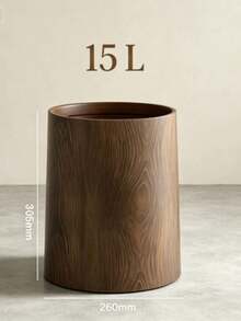 Faux Wood Grain Flip Lid Trash Can, Cylindrical Lid Waste Bin, Home Decor - Multicolor - View 8