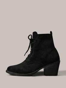 Styleloop Women's Ankle Boots And Booties Pointed Black Sexy Booties Strap Cloth Knight Boots Thick Heel Western Boots Street Fashion Commuter Dress Boots Fall Shoes - -- black -- - View 3