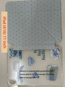 1Pc Blue Polka Dot Tablet Case, Y‑Fold Multi‑Angle Stand, Auto Sleep Wake, Compatible With 5th / Air 5th A16 - Multicolor - View 11