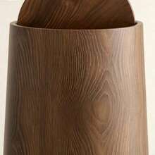 Faux Wood Grain Flip Lid Trash Can, Cylindrical Lid Waste Bin, Home Decor - Multicolor - View 3
