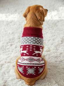 PETSIN 1 Pc Warm Christmas Pet Sweater: Reindeer Snowflake Color Blocking Design Animal Clothing - Multicolor - View 9