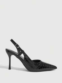 CUCCOO SZL Women's Spring And Summer White Stone Pattern Pointed High Heels Women's Rear Strap Stiletto Shoes Fall Shoes - Black - View 1