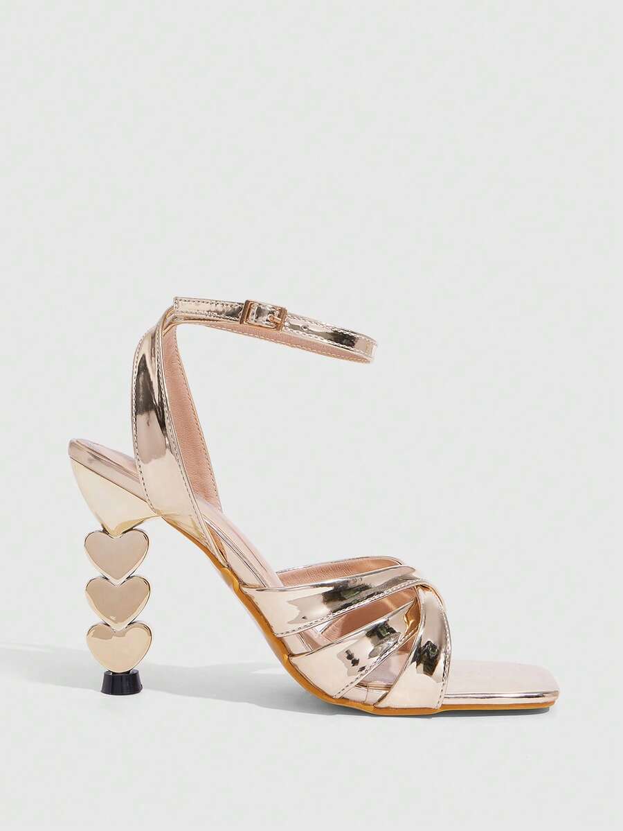CUCCOO SZL Ladies Fashion Party Closed Round Toe High Heels Sandals With Rear Straps - Strip gold - View 1