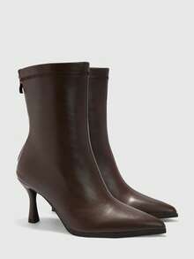 CUCCOO BIZCHIC Women's Side Zipper Slim High Boots Pointed Toe Thin Heel High Heel Temperament Commuter Style Workplace Versatile Fashion Boots - Brown - View 2